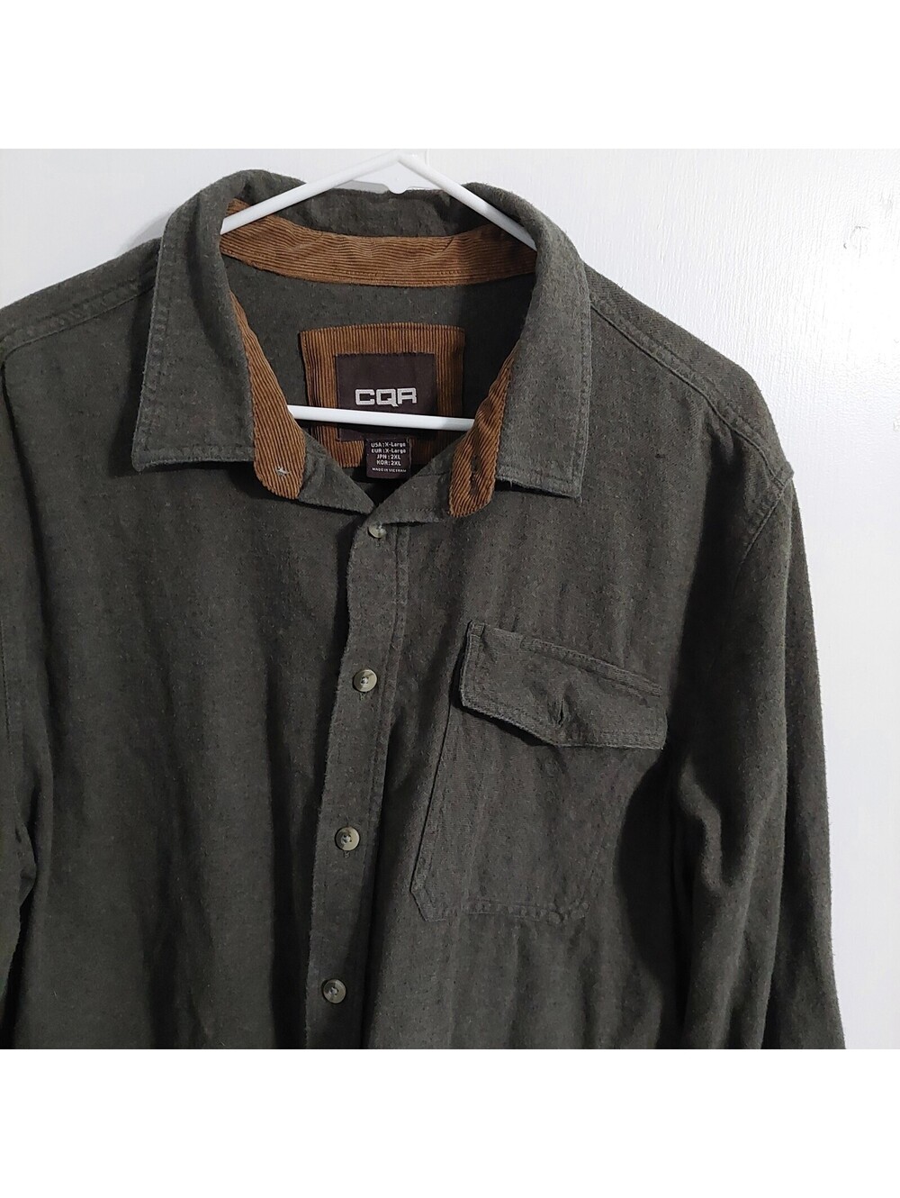 CQR Men's Olive Green Cotton Button-Up Shirt Size XL